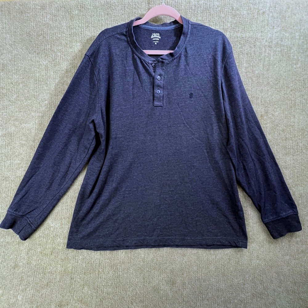 IZOD Saltwater Relaxed Classics Henley Shirt Long Sleeve Mens XL Navy Casual